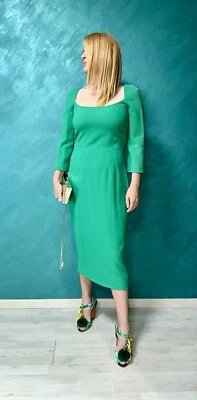PVP 1980€ NUEVO Vestido Dolce & Gabbana Verde Midi IT44 Forro Mezcla Seda Hecho en Italia Foto 1 de 4