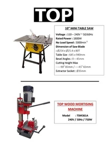 TOP : TSM 10SL - 10" Mini Table Saw / TOP : TSM 361A - Wood Mortising Machine - Picture 1 of 17