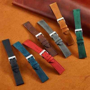 Retro Matte Genuine Leather Band 18 19mm-24mm Wristband Metal Buckle Watch Strap - Picture 1 of 27