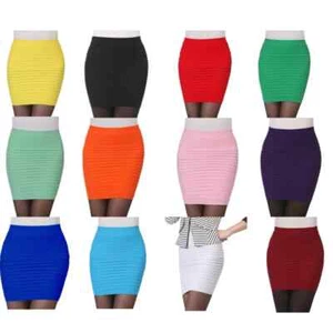 Women High Waist Pleated Skirt Candy Color Knitted Skirt Summer Elastic Screw - Picture 1 of 35
