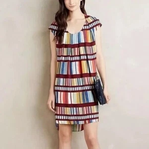 Anthropologie Maeve Au Revoir Shift Dress Womens Size 12 Striped Retro Bold - Picture 1 of 16