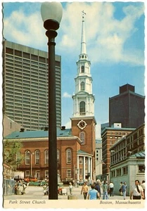 Continental Deckle Postcard - Boston, Massachusetts - Park Street Church (1970s) - Picture 1 of 2