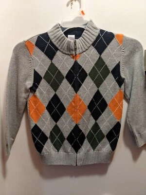 Gymboree Boys Small (5) Gray Zip Up Cardigan Argyle Sweater - Image 1 of 4