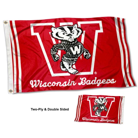 UW Badgers Vault Throwback Vintage Flag Two Sided Flag Cover