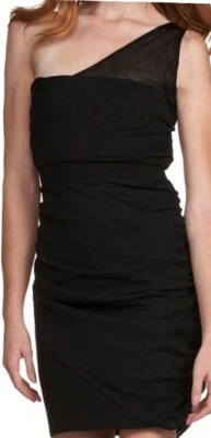 Vestido Jersey Cynthia Steffe Negro Ilusión Malla Un Hombro Elastizado S M L Foto 1 de 4