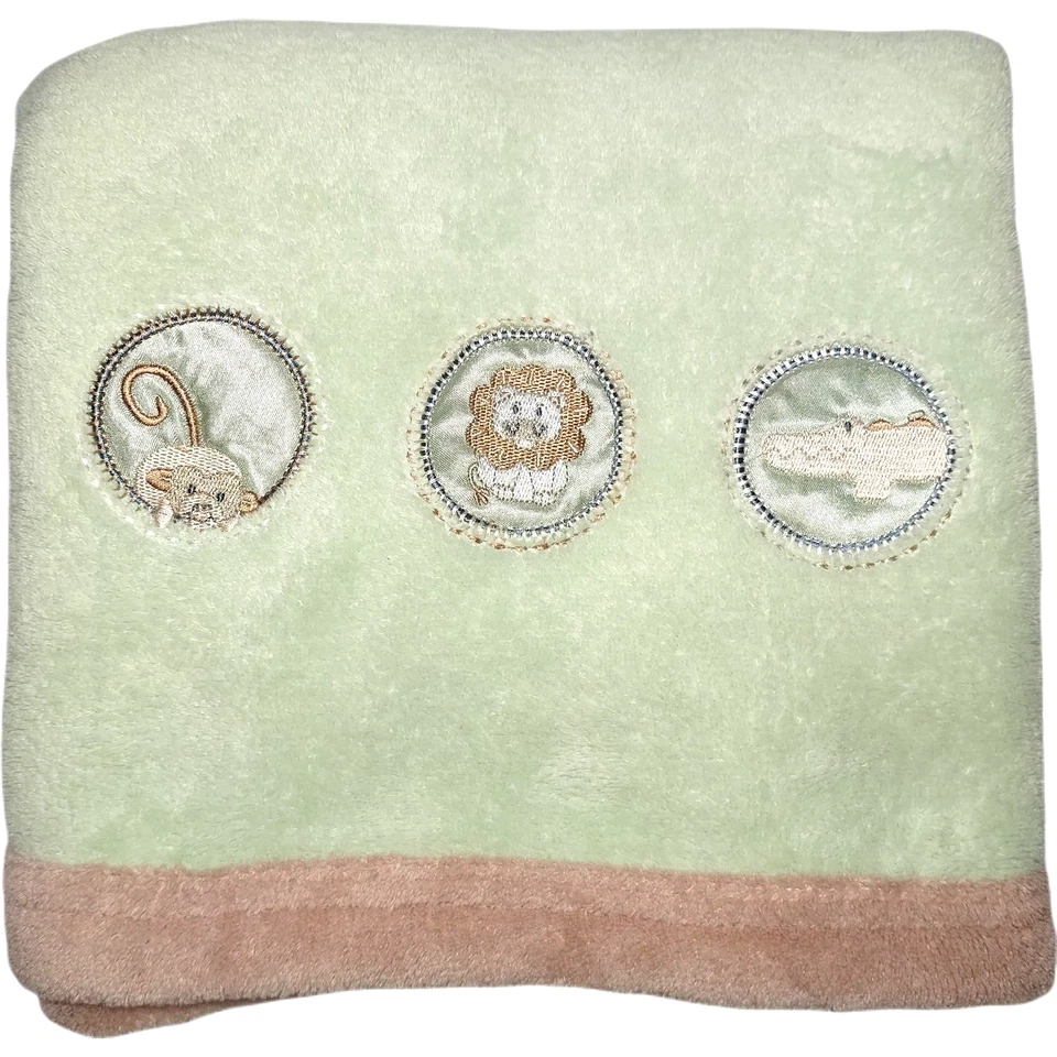 Beansprout Bean Sprout Green Brown Baby Blanket Lion Monkey Alligator SOFT Euc - Image 1 of 3