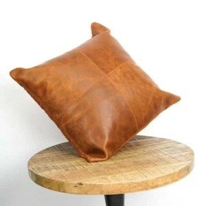 Tan Leather Cushion Cover - Brown, Luxurious Look - Picture 1 of 6