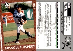 John Allender 2003 Grandstand Missoula Osprey #18 Card *AutographDen*