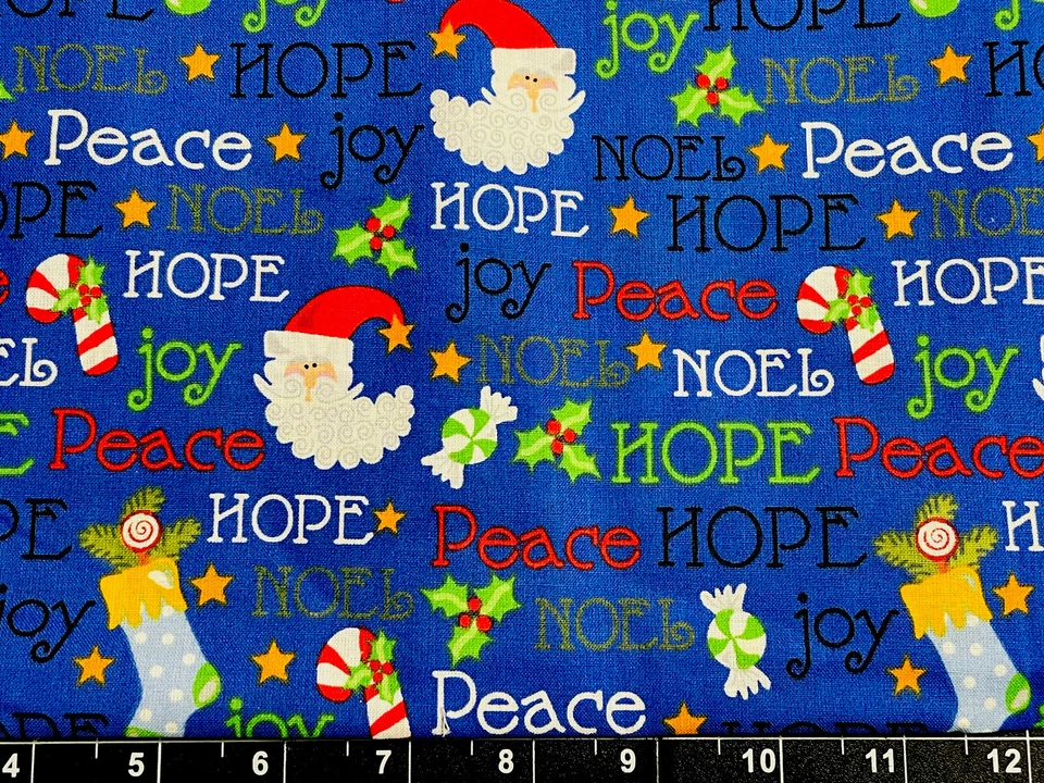 Tina Scrap 9"x21" Santa Snowman Stocking Peace Holly Christmas Cotton Fabric - Image 1 of 1