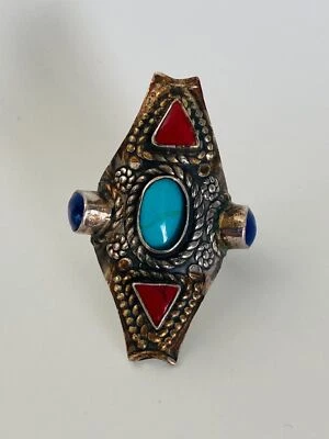 Anillo Vintage Plata de Ley Esperanza México Coral Lapislázuli Turquesa Talla 7 Foto 1 de 4