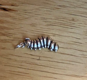 10x22mm Detailed Inch Worm Caterpillar Sterling Silver Charm - Picture 1 of 3