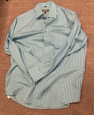 Kenneth Cole Reaction L 34/35 16-16 1/2 Azul Cuadros Manga Larga Hombre’s Abotonable Foto 1 de 4