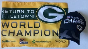 Green Bay Packers Super Bowl XLV Champions FlexFit Hat Cap & Flag EUC Reebok - Picture 1 of 7