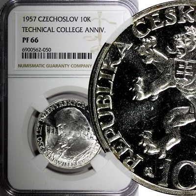 Czechoslovakia PROOF Silver 1957 10 Korun  Technical College NGC PF66 KM# 47 (0) - Image 1 of 4
