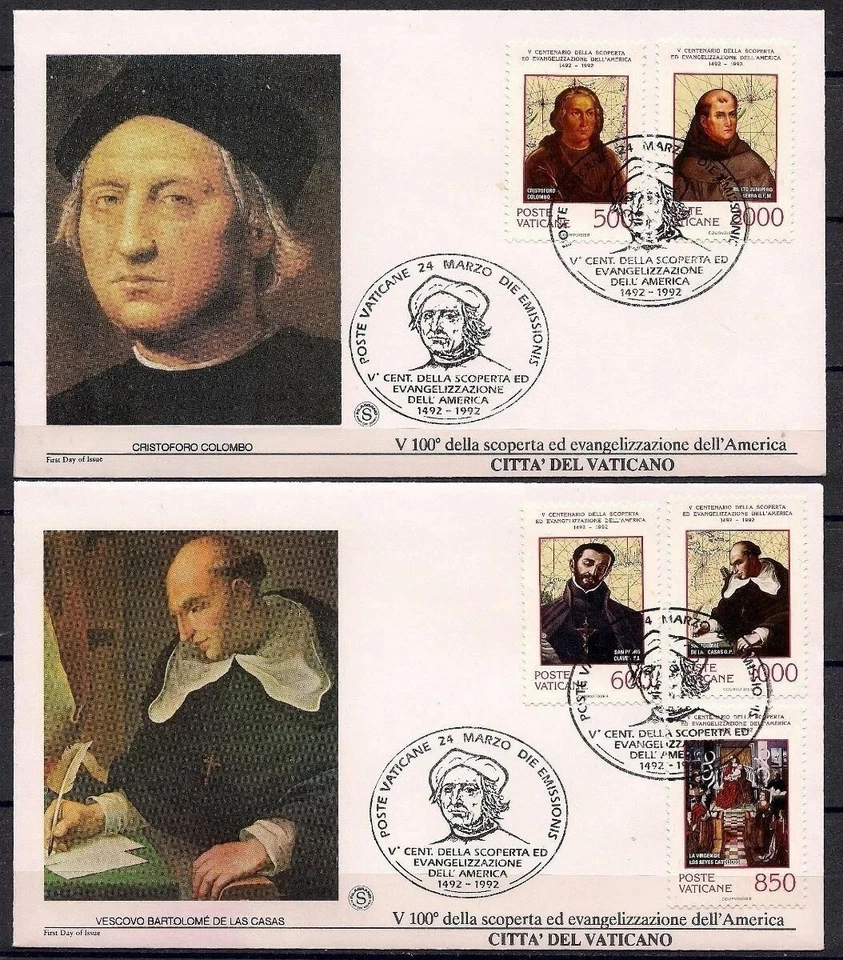 Vatican 1992 Discovery of America Columbus Explorer Map 5v FDC x 2 - Image 1 of 1