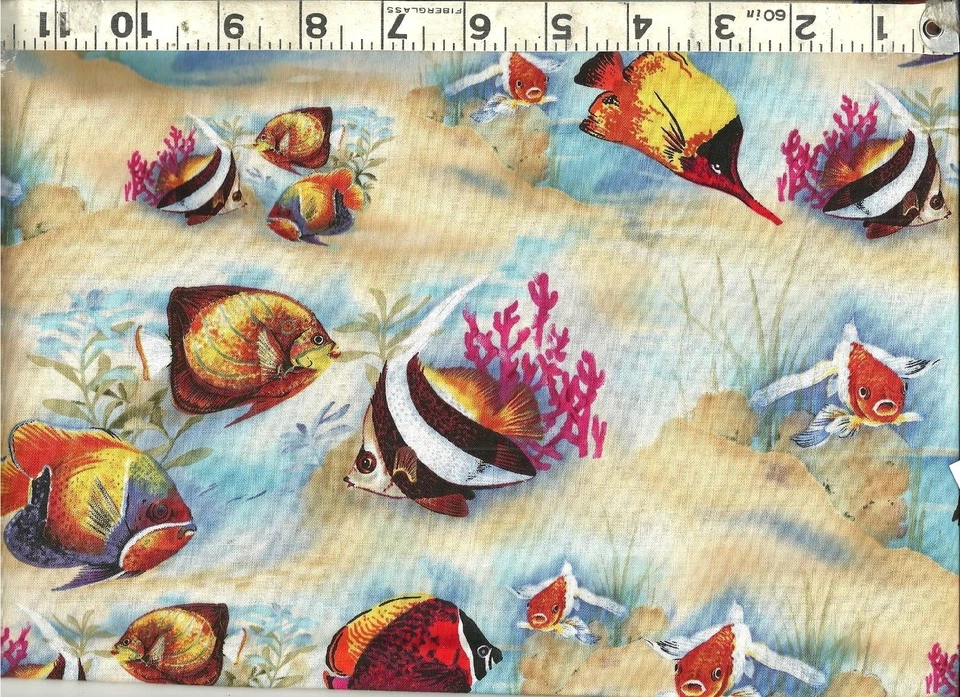 28" Realistic Tropical Fish Sand Coral Reef ~ 100% Cotton Quilt Fabric Remnant - Image 1 of 1
