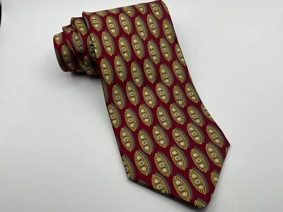 Valentino Dark Red w/Gold & Silver Oblong Forms Design Silk Tie Italy - Imagem 1 de 4
