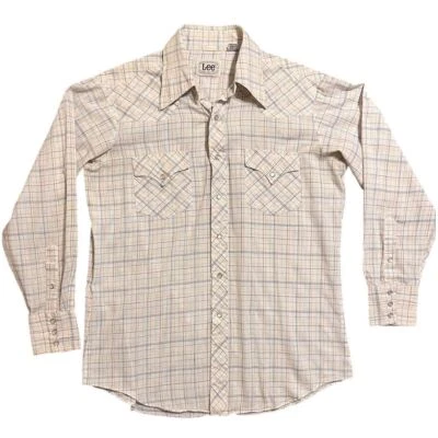 Camisa De Colección Lee Rayas Grande L Perla A Presión 16 1/2x35 Colas Extra Largas EE. UU. Western Foto 1 de 4
