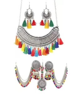 Oxidised Silver Multicolor Jewellery set for Women (Combo) - Picture 1 of 5