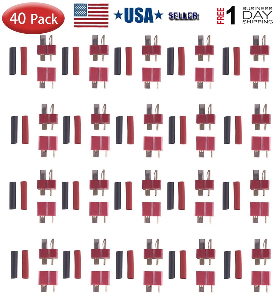 Ultra T-Plug 40 pcs Male/Female Deans Connectors with Shrink Tubing For RC Lipo - Image 1 of 4