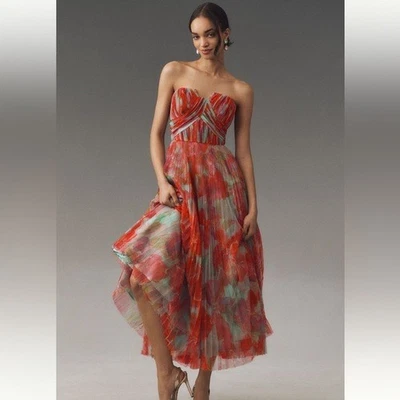 $398 Nuevo con Etiquetas Vestido Hutch Corene Pastel Floral Sin Tirantes Bustier Tul Talla 8 Foto 1 de 4