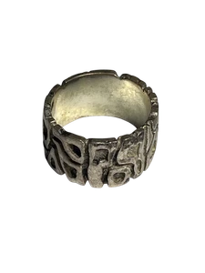 Anello vintage argento sterling brutalista chiave greca moderna fascia larga misura 6,5 - Foto 1 di 6