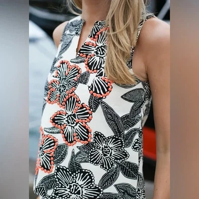 Top J Crew Polinesio Floral Muescas Concha Mujer 4 Negro Naranja Cuentas Preppy Foto 1 de 4