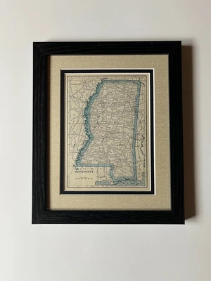 Mapa estatal "azul" de Mississippi 1934 por C.S. Alfombrilla Hammond, enmarcada/DBL VER DESCRIPCIÓN Foto 1 de 3