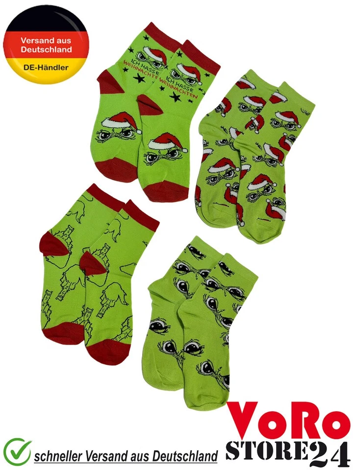 Der Muffel Socken Grinch Weihnachten Gr. 36-41 und 42-45 grün Festtagsmuffel - Bild 1 von 1