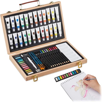 Valigetta Con Kit Pittura E Disegno, 56 Accessori, Matite Gomma Temperino Colori - Immagine 1 di 4