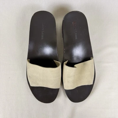Vintage Ralph Lauren Beige Wood Block Heel Sandals Women's 8.5 - Image 1 of 4