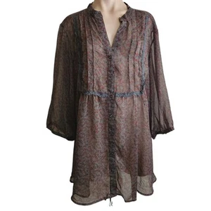 Fashion Bug Loop 18 Boho Blouse Sz 21/23 Sheer Paisley Floral Up Lace Tie Back - Picture 1 of 8
