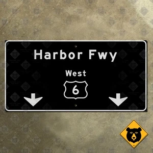 California Harbor Freeway highway road sign Los Angeles 1958 US Route 6 24x12 - Picture 1 of 2