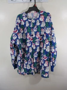 Tafford Scrub Jacket Size L Multi Colors Snowmen Snaps Long Sleeve Pockets - Picture 1 of 4