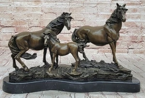 Escultura de bronce firmada Mene Horse Family Art Deco base de mármol estatuilla decoración - Imagen 1 de 10