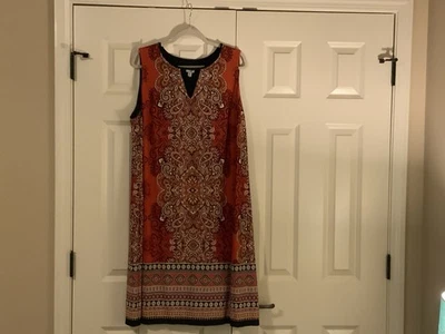 Vestido Dressbarn Mujer 2X Naranja Y Negro Sin Mangas con Detalle Cuello Cruzado Entrecruzado Foto 1 de 4