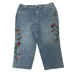 Lane Bryant bestickt Blumen gerades Bein Jeans Denim Damen Übergröße 26 Crop - Bild 1 von 12
