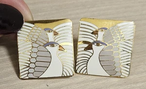 Pendientes de pájaro vintage Laurel Burch MOONDOVES tono marfil y dorado piezas - Imagen 1 de 4