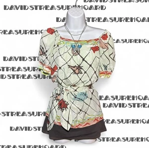 Blusa de seda Nanette Lepore verde y rosa con cinturón Fairy Y2K para mujer talla S/M - Imagen 1 de 9