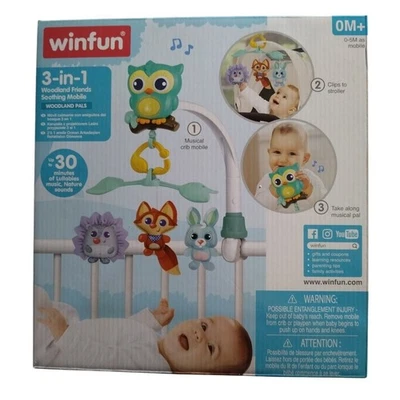 Cochecito de cuna musical móvil relajante WinFun 3 en 1 Woodland Friends Pal Foto 1 de 4