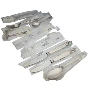 NEW 9 Pc Georg Jensen ACORN Sterling Silver Place Setting Fork Knife Spoon - Picture 1 of 24