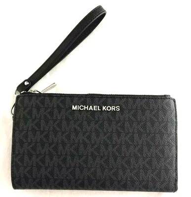 New Michael Kors Jet Set Travel Double Zip Logo Wristlet Wallet Black / Gift Box - Image 1 of 4