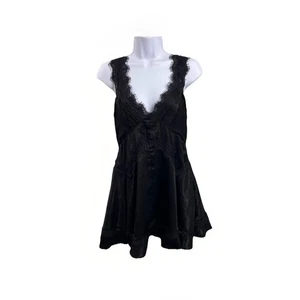 UO Tiffany Black Satin & Lace Mini Dress Urban Outfitters Medium - Picture 1 of 7