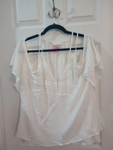 Lilly Pulitzer White Rayon Elsa Cold-Shoulder Bluse V-Ausschnitt - Bild 1 von 16