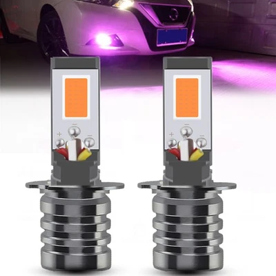 2Pcs H3 LED Bulbs Pink Purple Car Driving Fog Lights High Quality Flash Blinking - Image 1 of 4