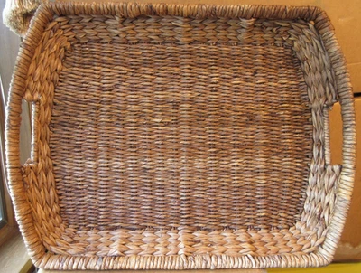 Large Brown Vintage Wicker Rattan Serving Tray 20" x 15" SALE HELPS DOGS & CATS! - Image 1 of 4