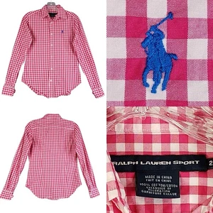 Polo Ralph Lauren Sport Hemd Damen Größe 2 LS Knopfleiste rot kariert Vintage - Bild 1 von 10