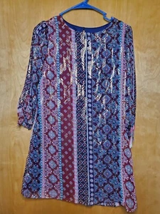 Girls Size 12 Tribal Printed Shift dress with flowers New With Tags NWT - Picture 1 of 6