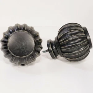 Cambria Farmhouse Fluted Urn Curtain Rod Finials Weathered Black (2) - Picture 1 of 8