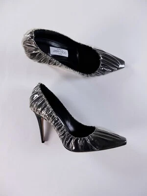 JIMMY CHOO x BLANCO ROTO Anne Negro PVC Cubierto Satinado Seda Bombas 10 40 Auténticas Foto 1 de 4